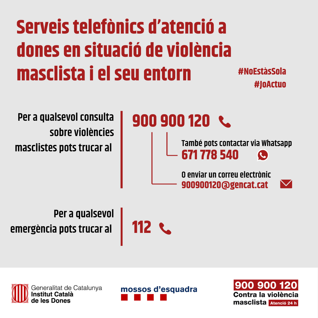 Telèfon atenció dones violència masclista (900 900 120)