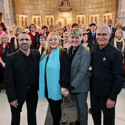 Els directors i pianista de les corals d'Artesa de Lleida, Alpicat i Torrefarrera