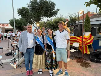 Boqué, la Pubilla i la segona Dama d'Honor amb l'Hereu Comarcal 2025, Joel Jofre